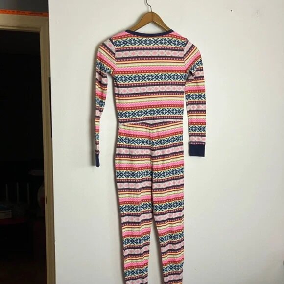 Old Nay Multicolored Patterned Holiday Winter Waffle-Knit One-Piece Pajamas - Picture 5 of 7
